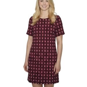 LOFT Floral Print Dress Women's Size Medium Short Sleeve Casual Career Red Black